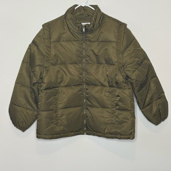 WeWoreWhat Womens Zip Off Sleeve Puffer Military Olive Jacket Size Medium - Picture 3 of 12